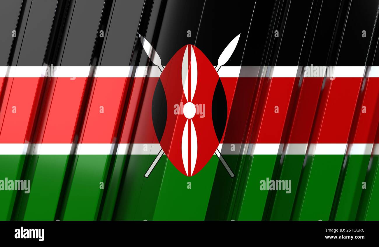 Kenya - drapeau géométrique à rayures - illustration 3D. Banque D'Images