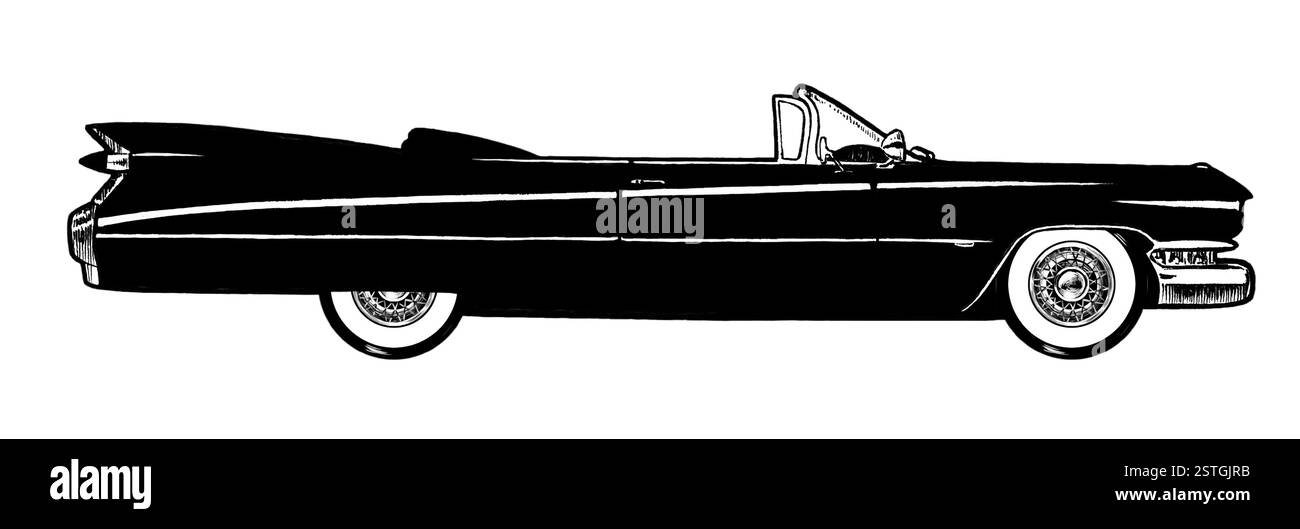 Voiture rétro classique noir isolé sur fond blanc Banque D'Images
