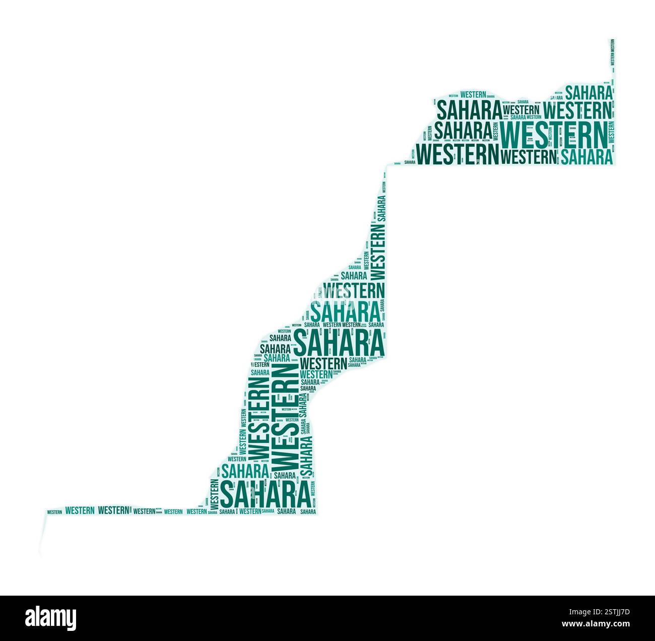 Nuage de mots de la région du Sahara occidental. Forme campagnarde. Illustration colorée du Sahara Occidental. Nuage de collage de noms de région. Illustration vectorielle. Illustration de Vecteur