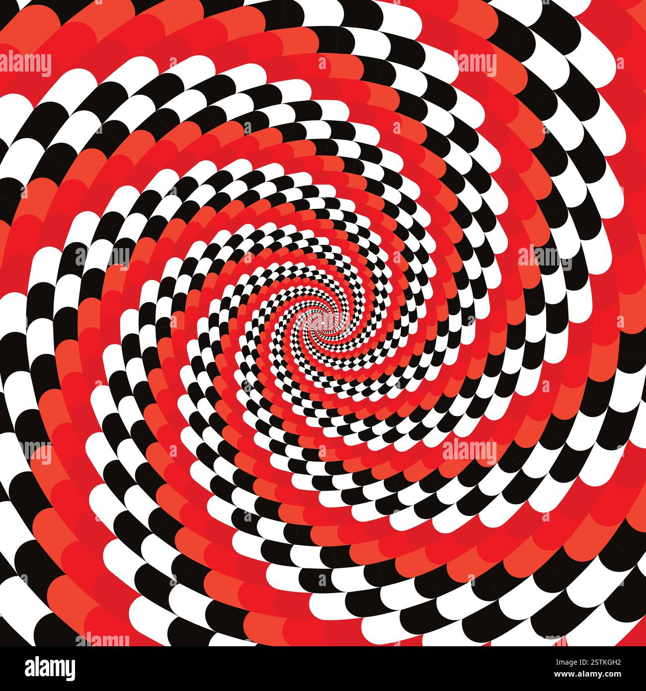 Drapeau à damier de course de vitesse, fond de tourbillon hypnotique en spirale, mouvement d'illusion d'optique, illustration vectorielle opt style art, géométrique abstrait, psychisme Illustration de Vecteur