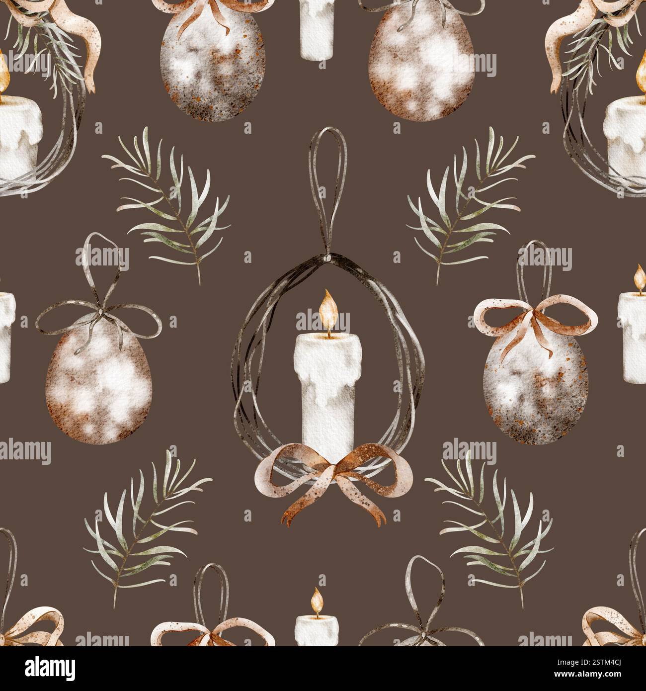 Bougies de Pâques modèle sans couture. Fond religieux aquarelle pour textiles de vacances ou papier d'emballage. Conception pour les produits de Pâques et le papier peint. Banque D'Images