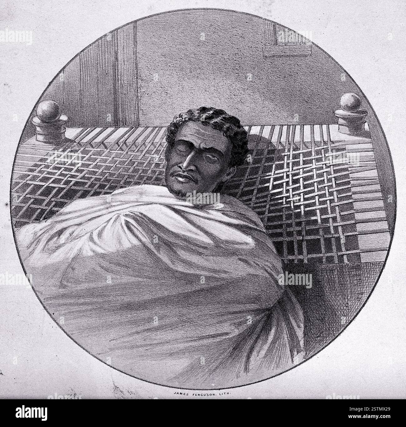Theodore (Tewodros II), d'après un croquis fait après la mort par le capitaine C. F. James, comme enregistré dans l'expédition en Abyssinie (1870) par T. J. Holland & H. Hozier, volume II L'empereur Tewodros II d'Éthiopie est mort comme conséquence directe de l'intervention impériale britannique. Il s'est suicidé le 13 avril 1868 à la bataille de Magdala, plutôt que de se rendre aux forces britanniques dirigées par Sir Robert Napier. Banque D'Images