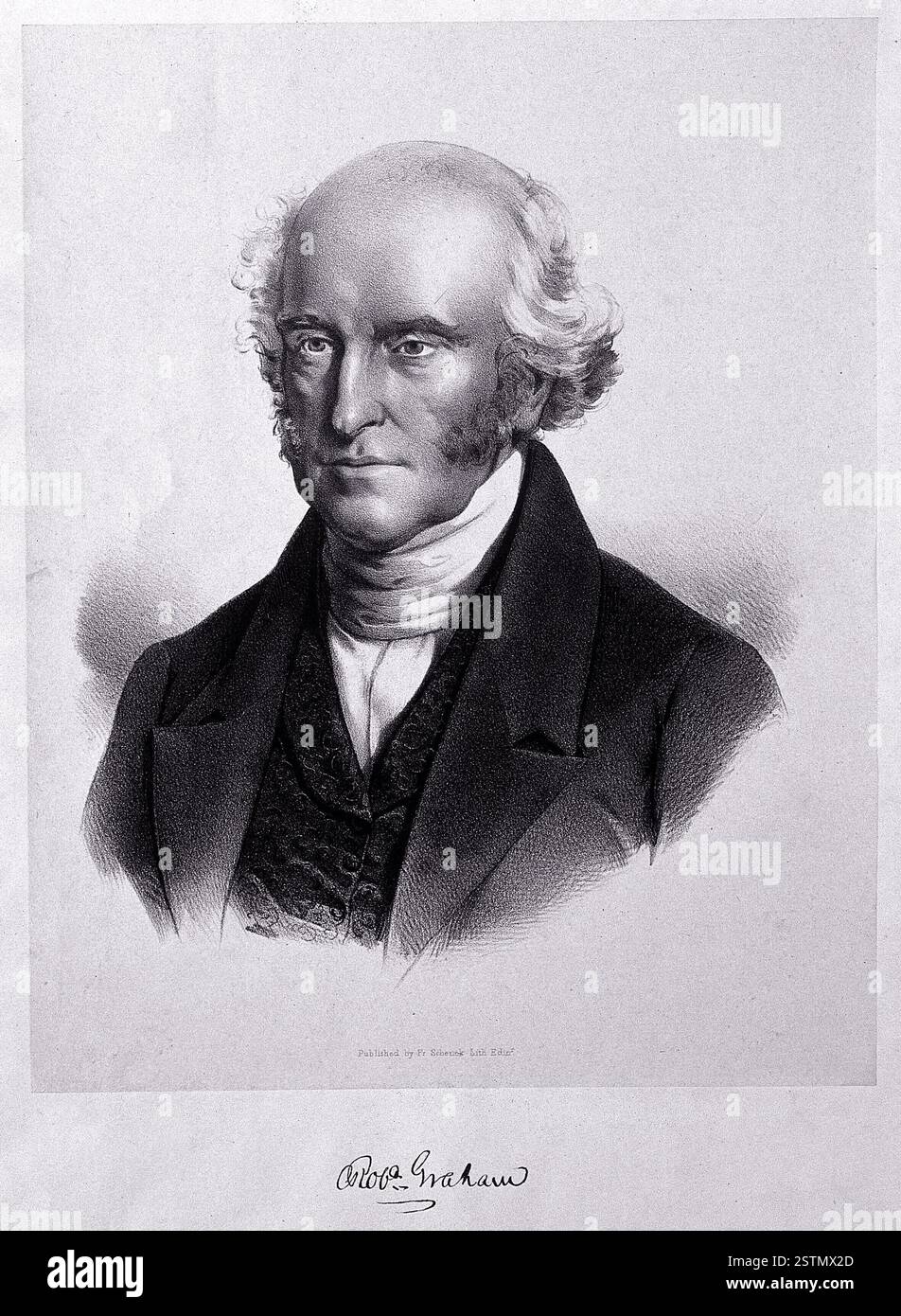 Robert Graham. Lithographie attribuée à F. Schenck. Robert Graham FRSE FRCPE MWS (3 décembre 1786 – 7 août 1845) est un médecin et botaniste écossais. Banque D'Images