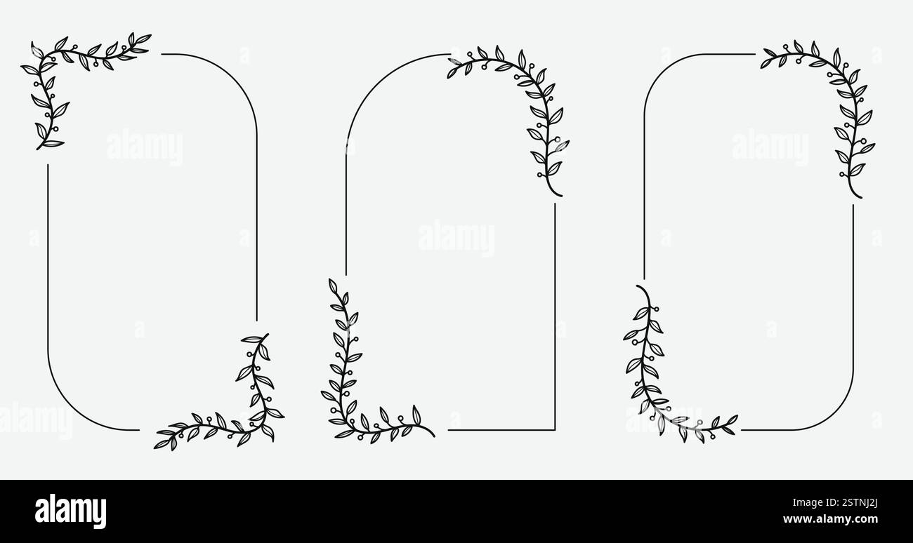 Ensemble de fleurs vectorielles dessinées à la main, feuilles tropicales, plante, fleur sauvage, rose. eucalyptus. branches. Collection de vecteur d'élément de silhouette botanique. A Illustration de Vecteur