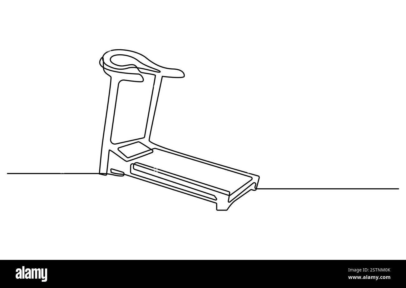 Ceci est un dessin d'une ligne d'une jeune femme énergique courant et marchant sur un tapis roulant Illustration de Vecteur