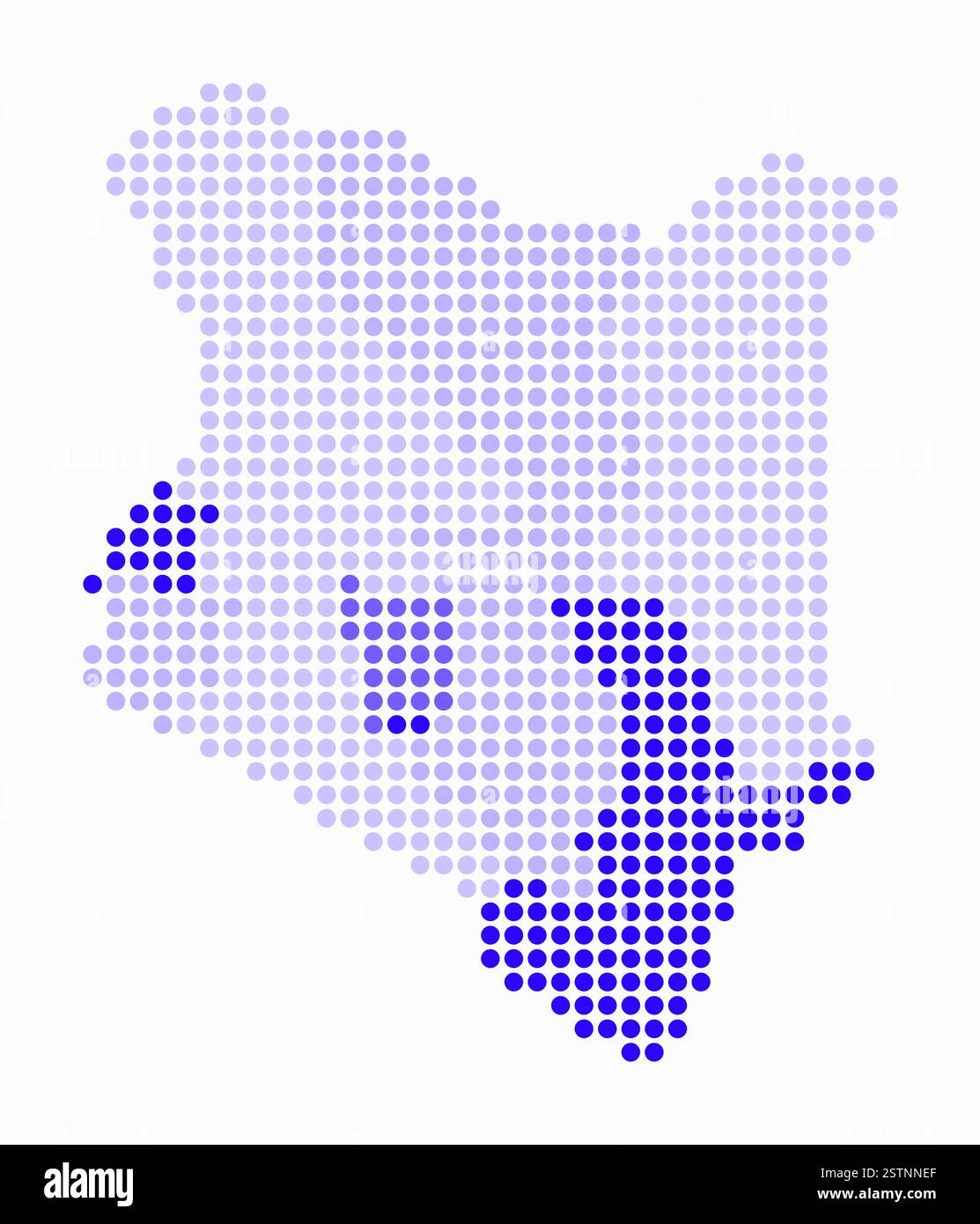 Carte en pointillés du Kenya. Carte de style numérique du pays sur fond blanc. Forme du Kenya avec des points circulaires. Style de points colorés. Cercles de grande taille. Illustration de Vecteur