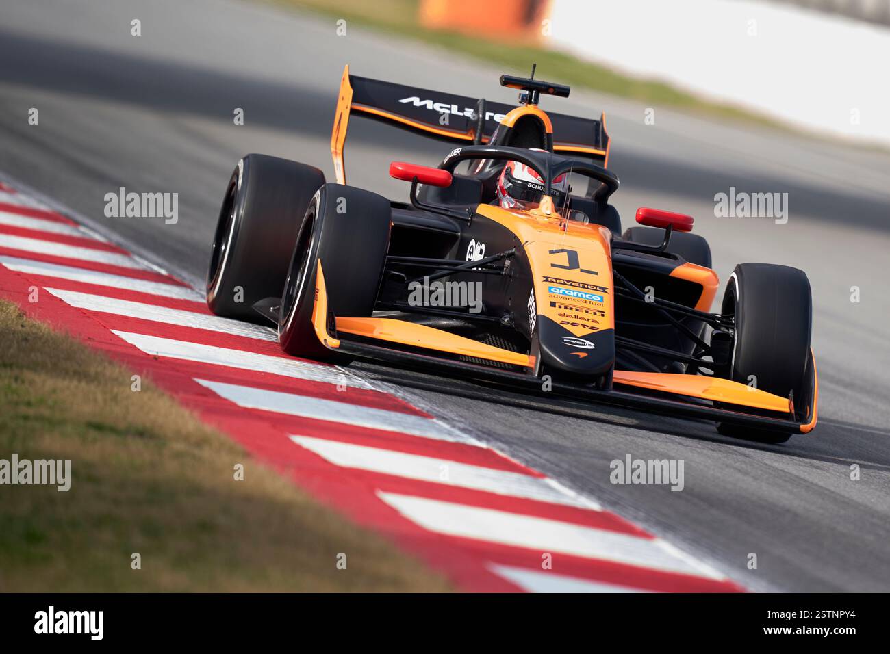 BARCELONE, ESPAGNE - 19 FÉVRIER : Brando Badoer, Italien, et Prema Racing (1) roulent sur piste lors des essais de formule 3 sur le circuit de Barcelona-Catalunya le 19 février 2025 à Barcelone, Espagne. (Photo de Pablo Rodriguez/Quality Sport images) Banque D'Images