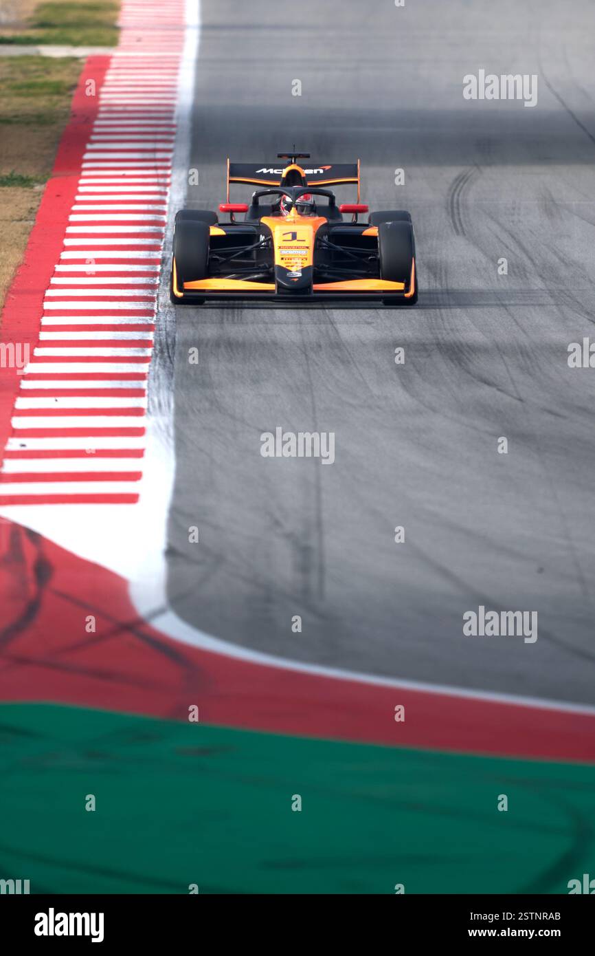 BARCELONE, ESPAGNE - 19 FÉVRIER : Brando Badoer, Italien, et Prema Racing (1) roulent sur piste lors des essais de formule 3 sur le circuit de Barcelona-Catalunya le 19 février 2025 à Barcelone, Espagne. (Photo de Pablo Rodriguez/Quality Sport images) Banque D'Images