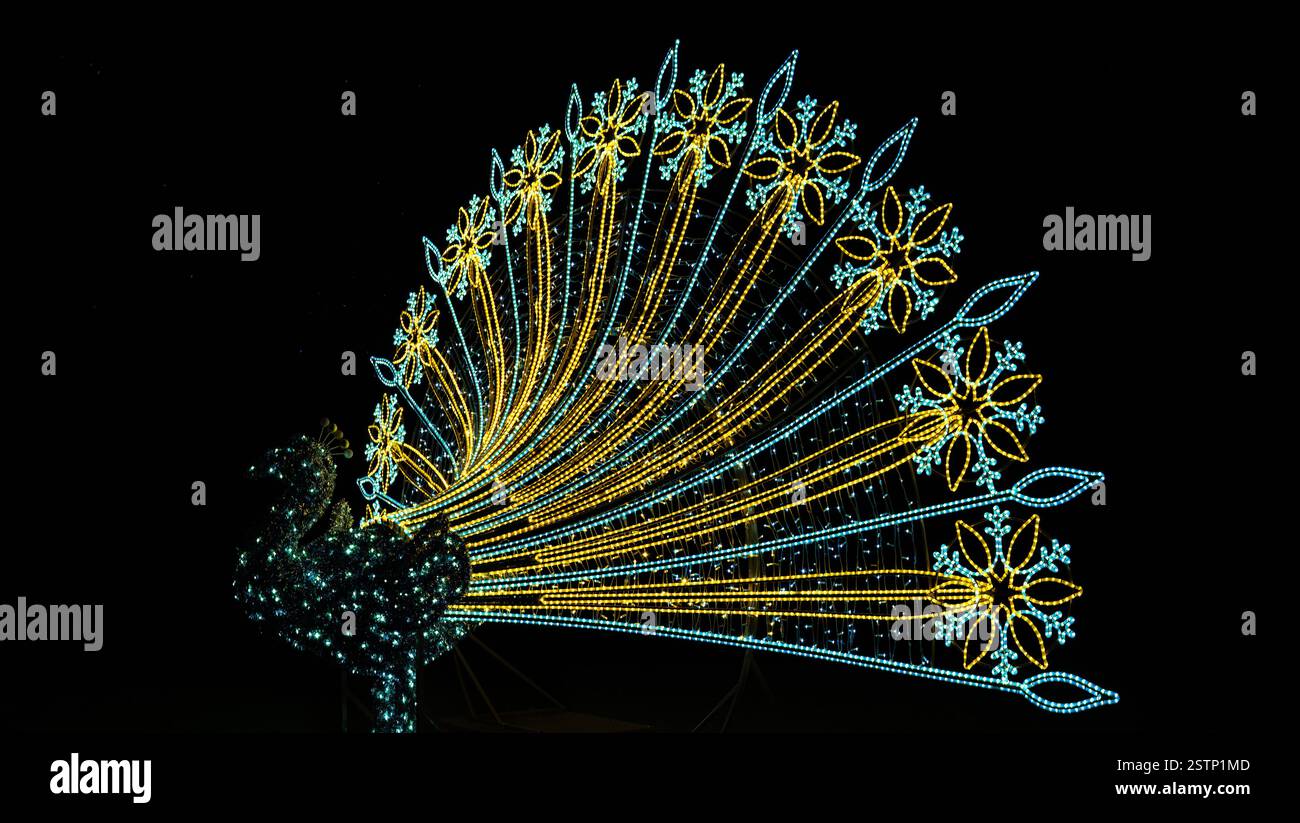 Mainau, Allemagne - 27 décembre 2023 : un jardin de Noël - événement de Noël avec de belles créations lumineuses et illuminations sur l'île de Mainau Banque D'Images Mainau, Allemagne - 27 décembre 2023 : un jardin de Noël - événement de Noël avec de belles créations lumineuses et illuminations sur l'île de Mainau Banque D'Images