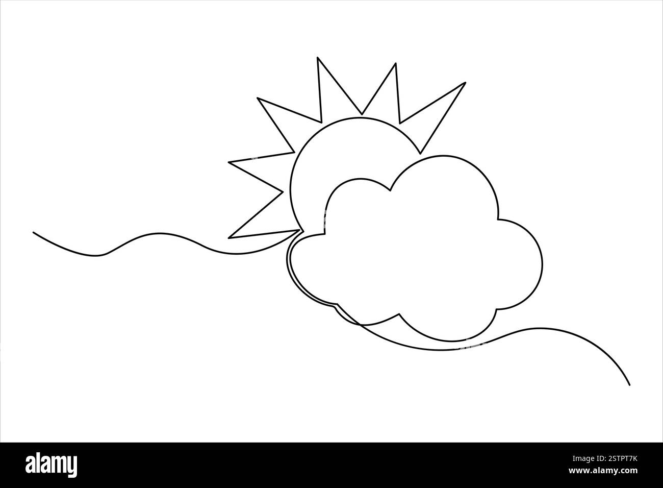 Dessin continu d'une ligne Soleil et nuage d'illustration vectorielle de contour isolé Illustration de Vecteur