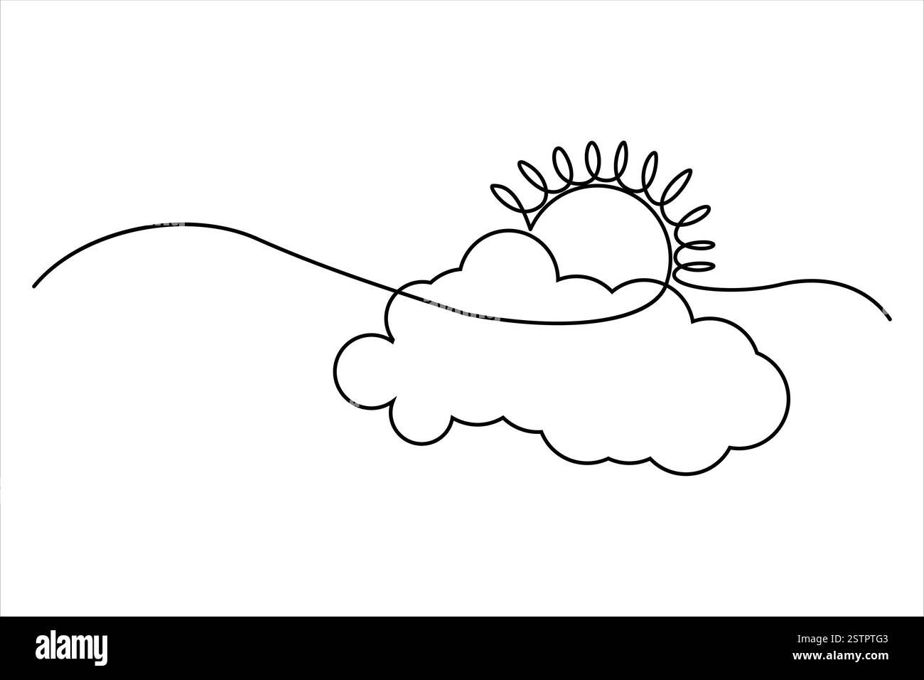 Dessin continu d'une ligne Soleil et nuage d'illustration vectorielle de contour isolé Illustration de Vecteur