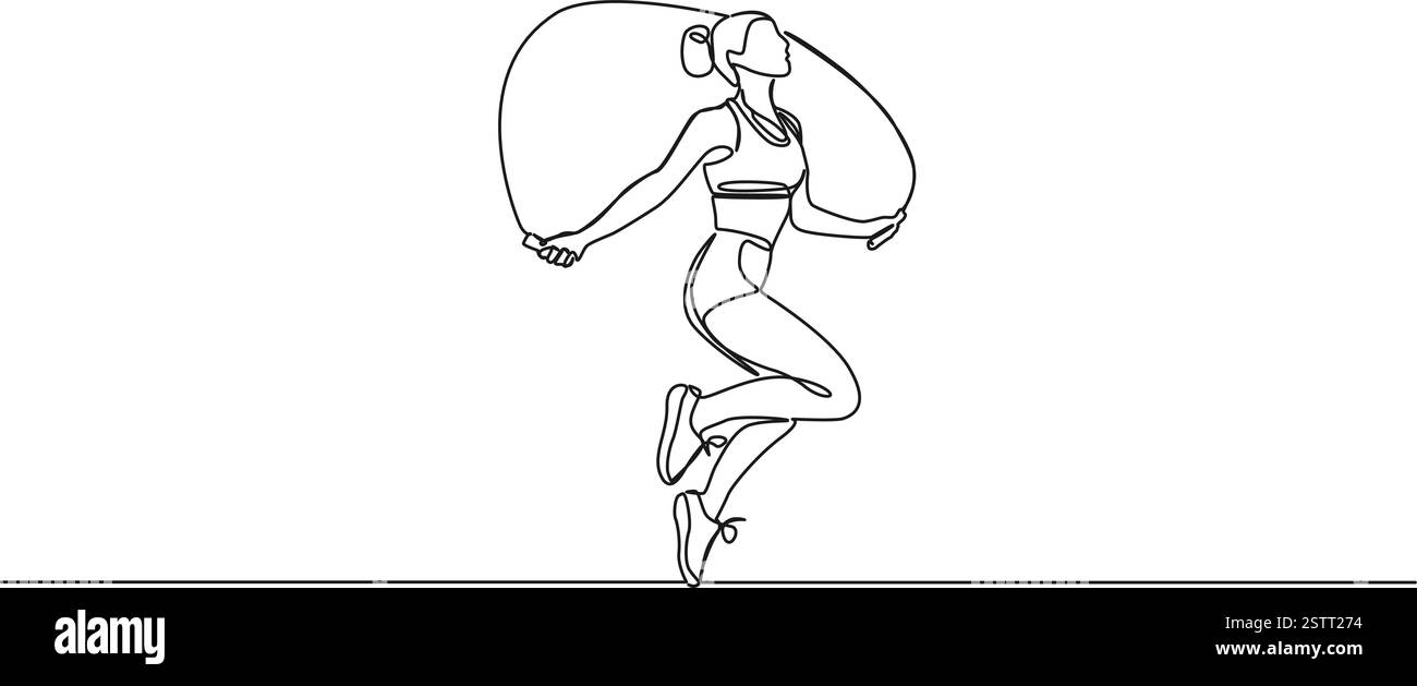 dessin continu d'une seule ligne de corde à sauter de femme en forme, illustration vectorielle d'art de ligne Illustration de Vecteur