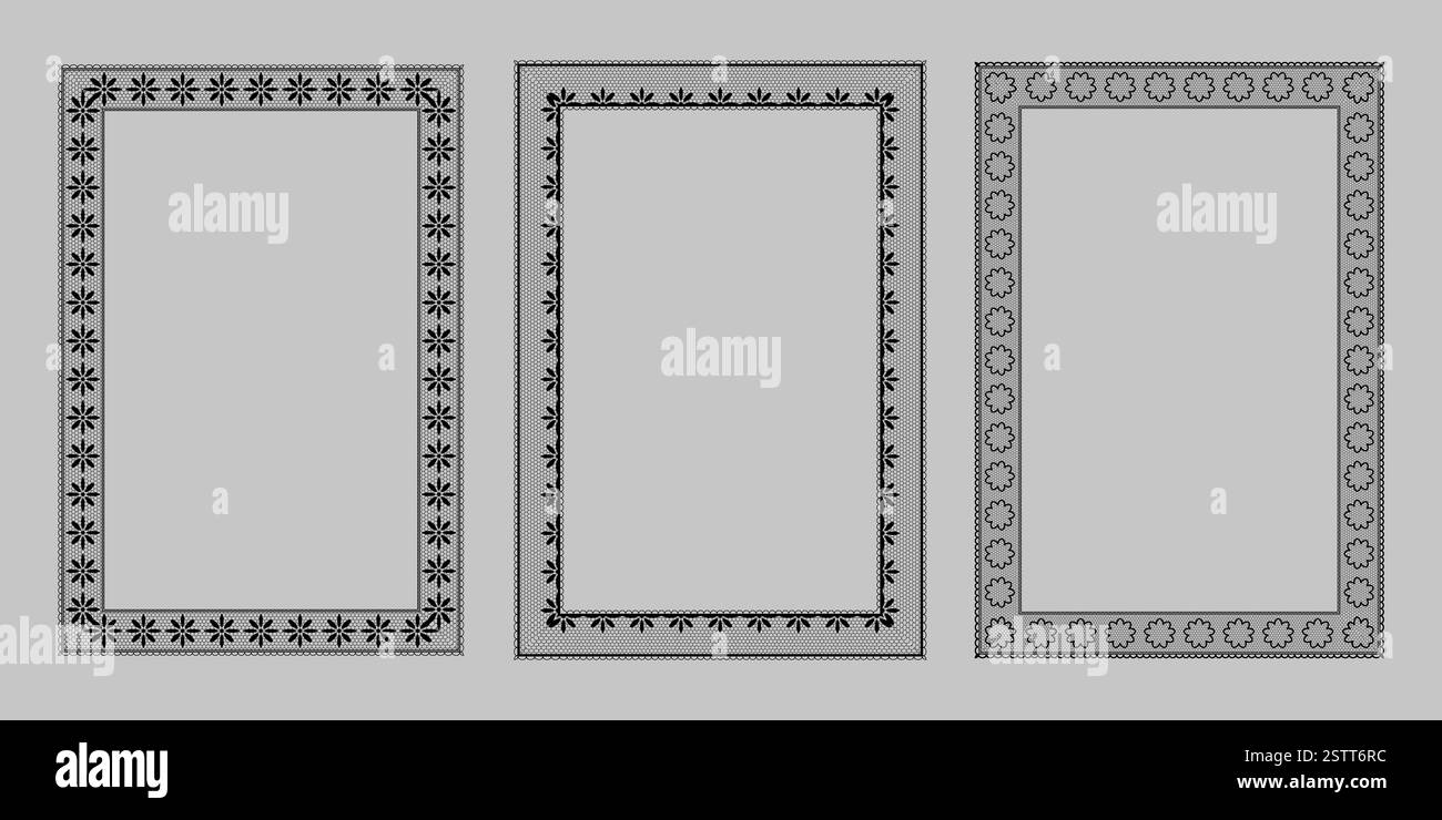 Cadres A4 élégants en dentelle vintage noire. Illustration vectorielle isolée Illustration de Vecteur