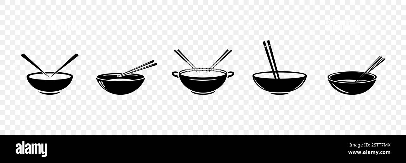 Ensemble d'illustration de cuisine asiatique vecteur Flat Silhouette. Ramen Bowl, icône Noodle Bowl pour Sushi Restaurant emblème. Modèle de conception alimentaire asiatique, nourriture Illustration de Vecteur