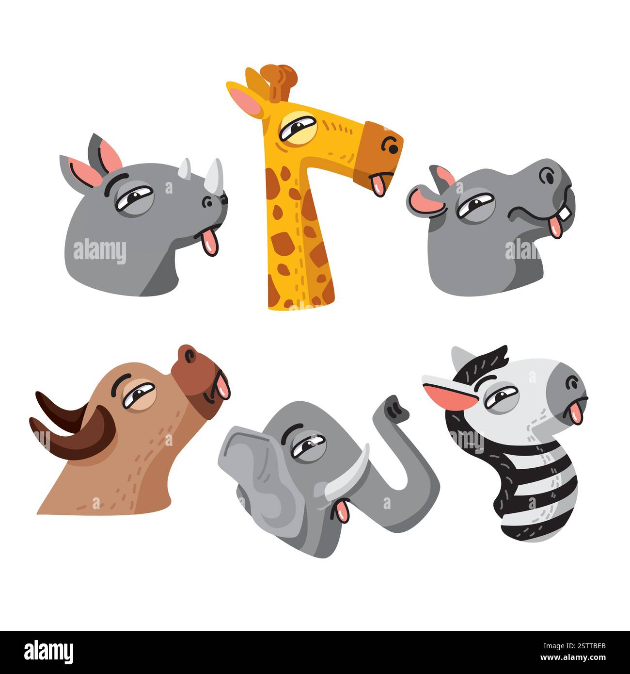 Illustrations vectorielles de dessins animés joyeuses d'animaux avec leurs langues emballées pour le décor des enfants. Illustration de Vecteur