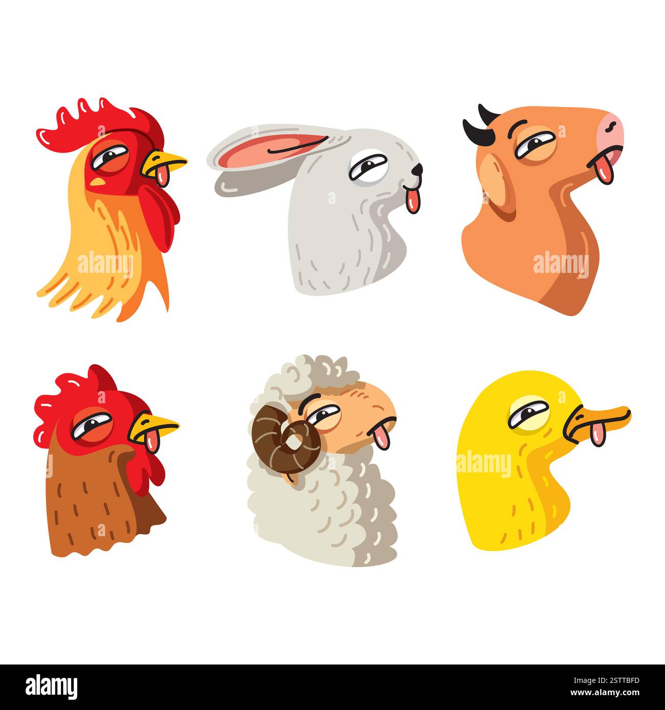 Animaux de bande dessinée vectoriels avec des langues dehors, regroupés dans un design amusant et ludique. Illustration de Vecteur