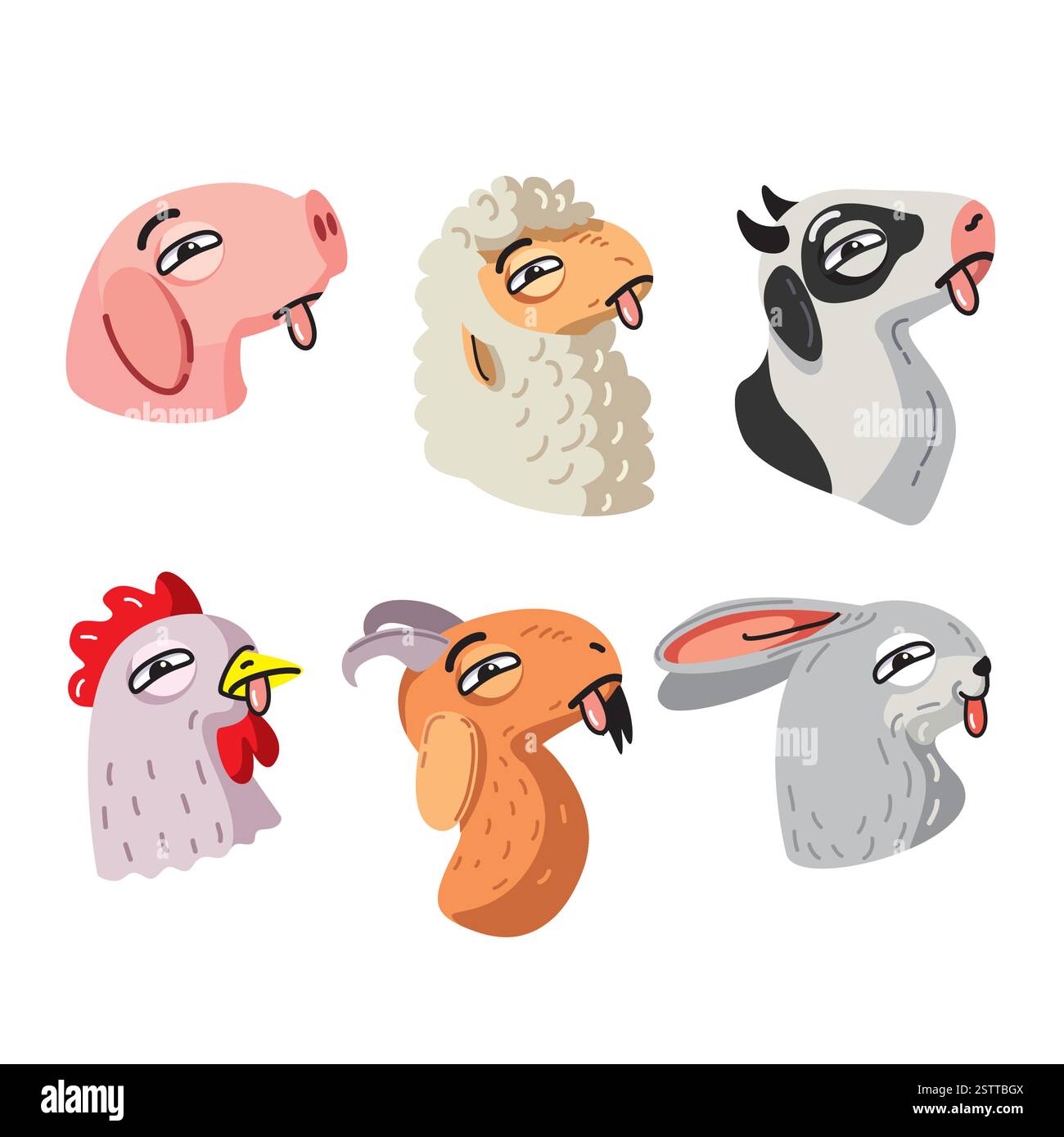 Paquet d'animaux de bande dessinée avec leurs langues dans une illustration vectorielle colorée et ludique. Illustration de Vecteur