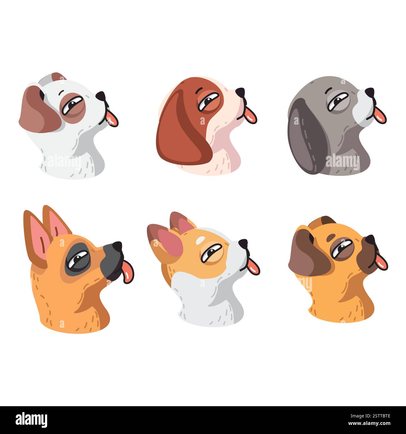 Illustrations vectorielles de dessins animés mignons d'animaux avec leurs langues dans un paquet ludique. Illustration de Vecteur