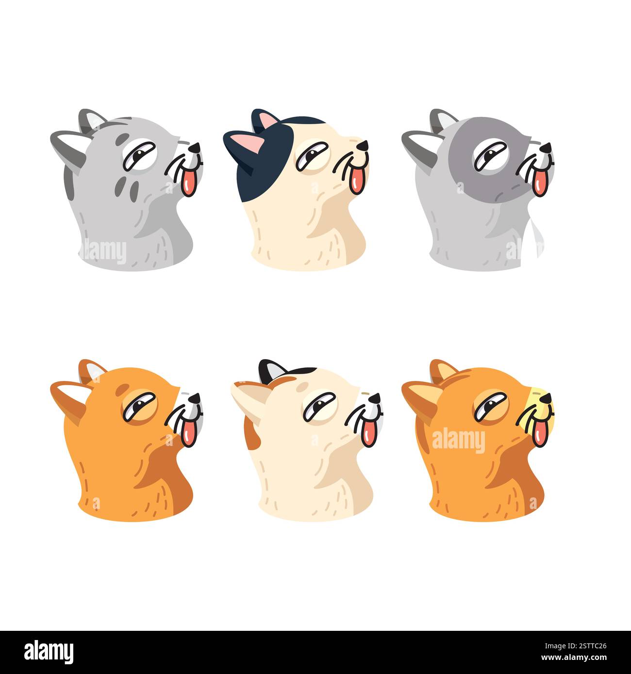 Illustrations animales ludiques avec languettes dehors, regroupées pour un design joyeux. Illustration de Vecteur