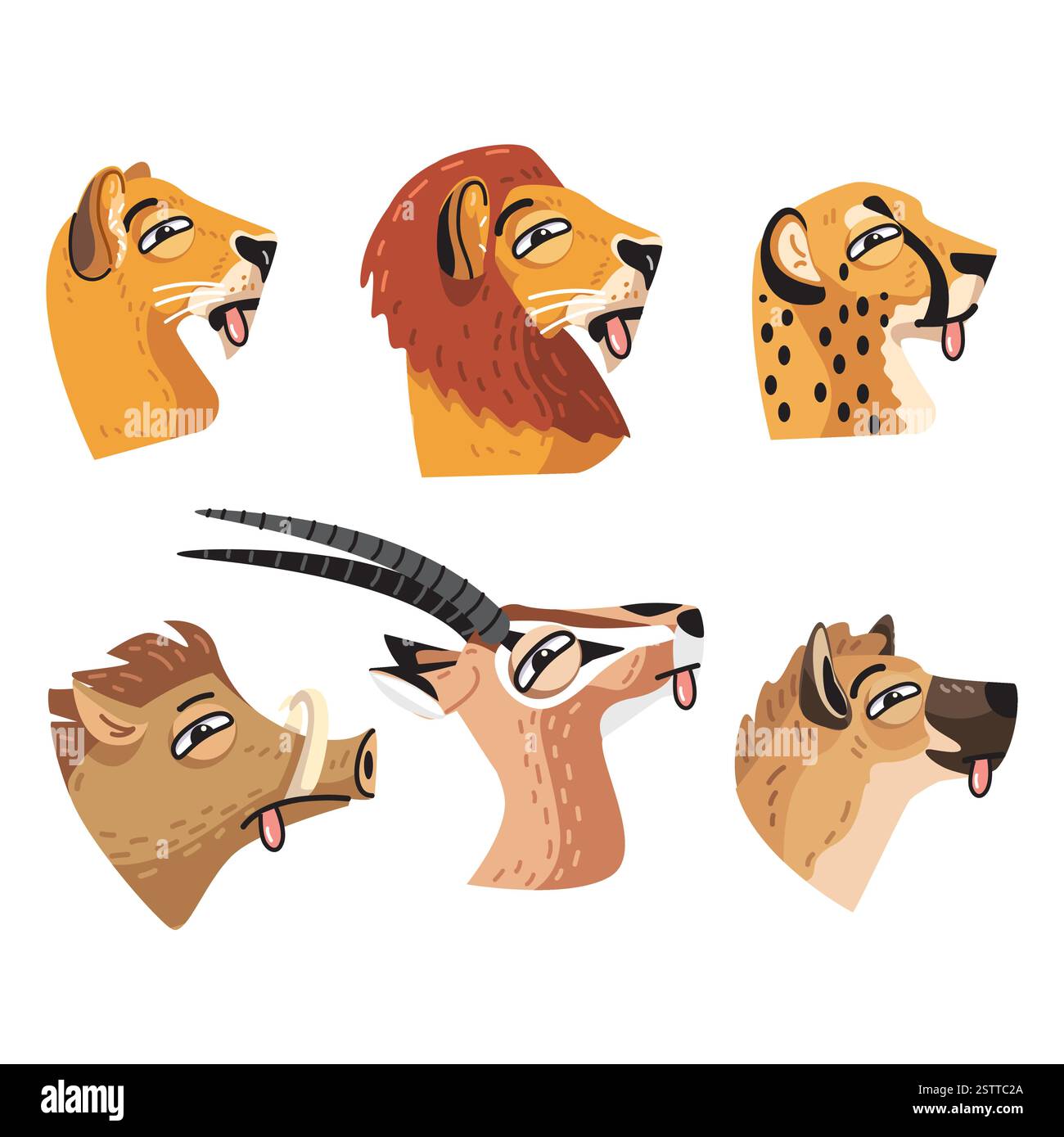 Animaux vectoriels de dessin animé ludiques avec leurs langues dehors, regroupés dans un design mignon. Illustration de Vecteur