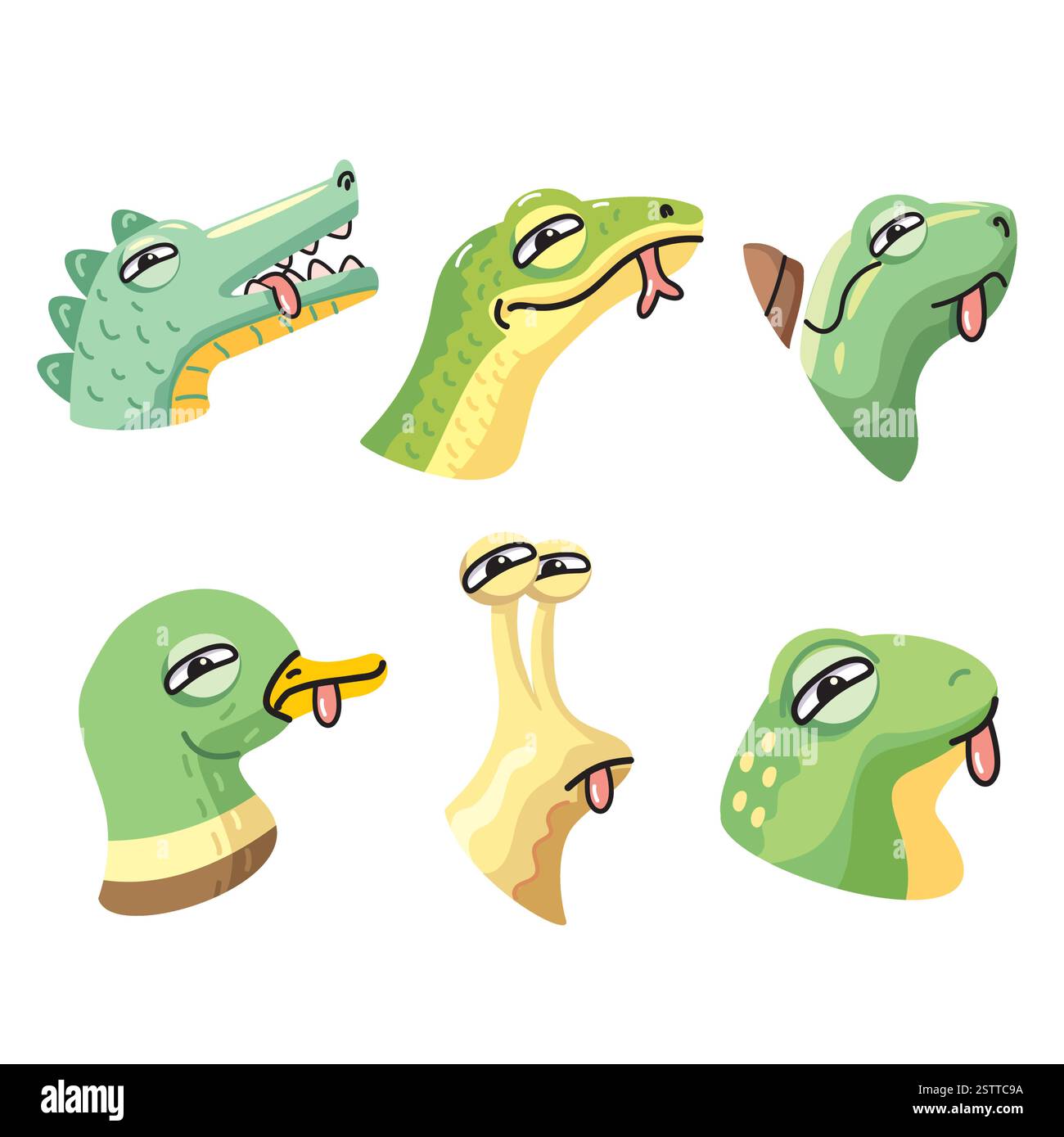 Illustration vectorielle de dessin animé animal mettant en vedette des animaux avec des langues dans un paquet ludique. Illustration de Vecteur