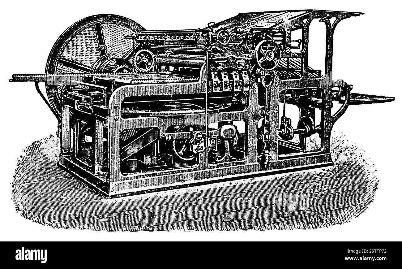 Presse à grande vitesse avec mouvement circulaire de Koenig Bauer, 1896. Illustration du XIXe siècle. Banque D'Images