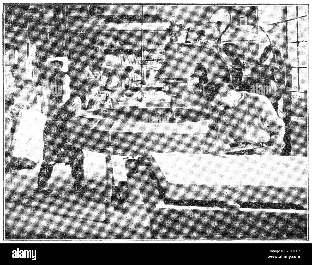 Pierre à affûter pour lithographie. Illustration du XIXe siècle. Fond blanc. Banque D'Images