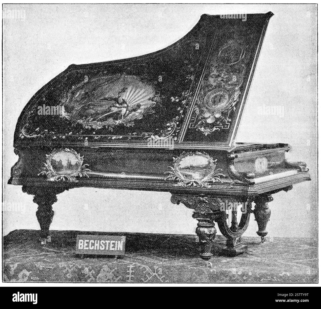 Un piano à queue du XIXe siècle. Illustration du 19e siècle. Arrière-plan blanc. Banque D'Images