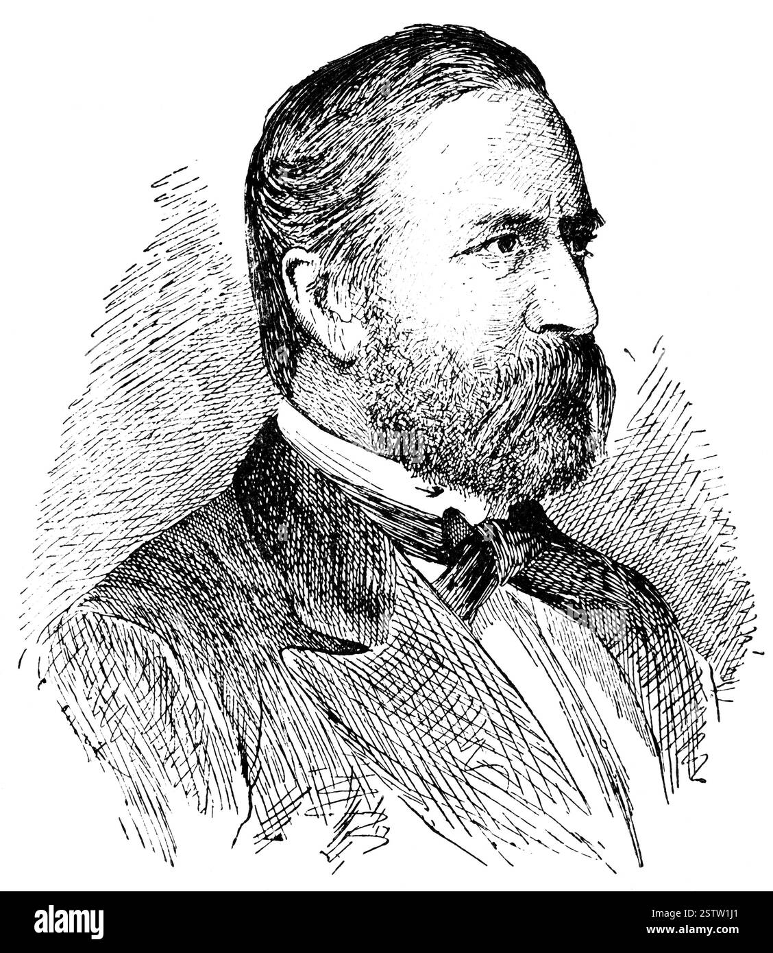 Portrait de Ludwig Knaus - un peintre de genre allemand. Illustration du XIXe siècle. Banque D'Images