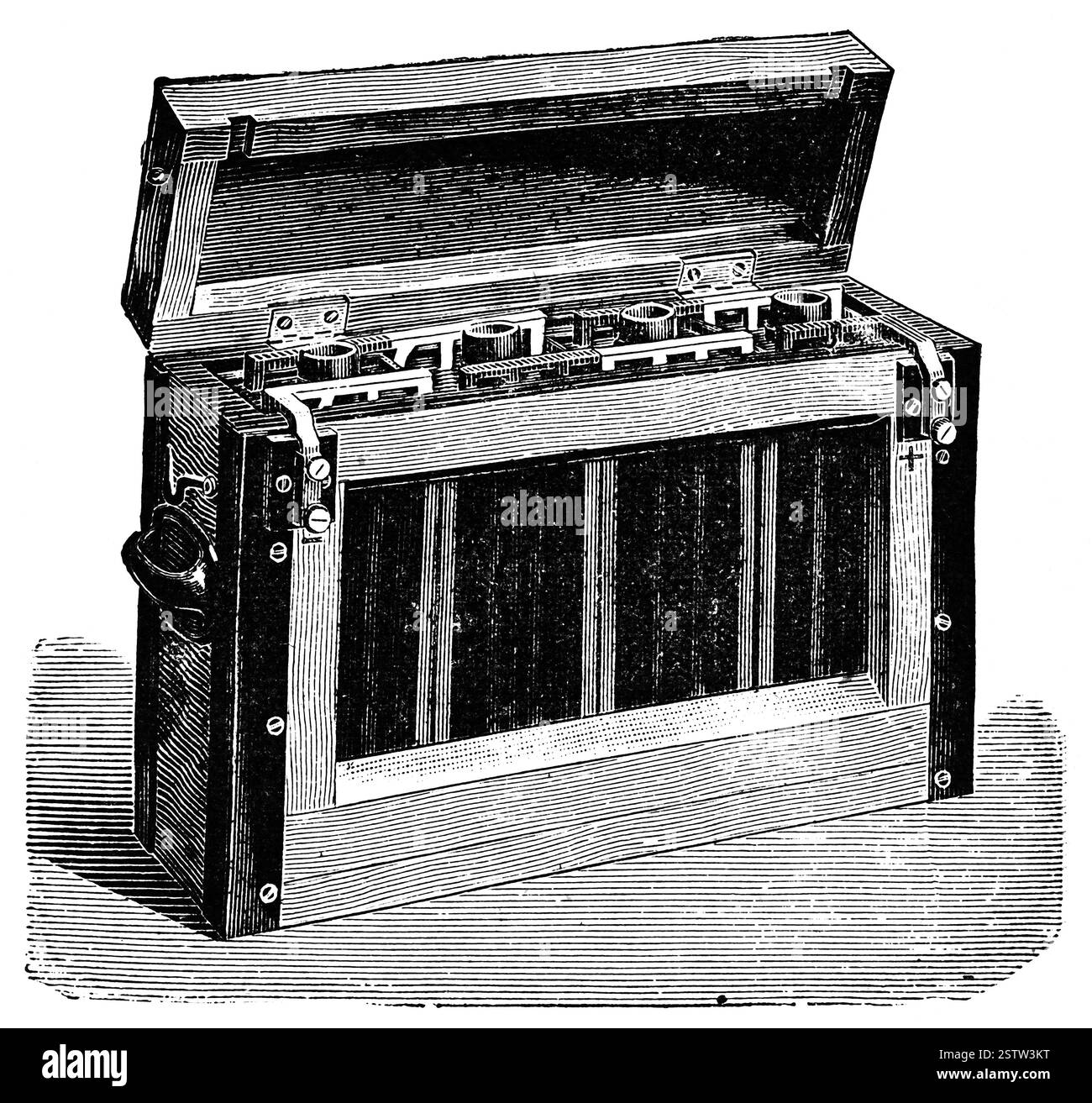 Accumulateurs par Ferdinand Ernecke. Illustration du 19e siècle. Allemagne. Arrière-plan blanc. Banque D'Images