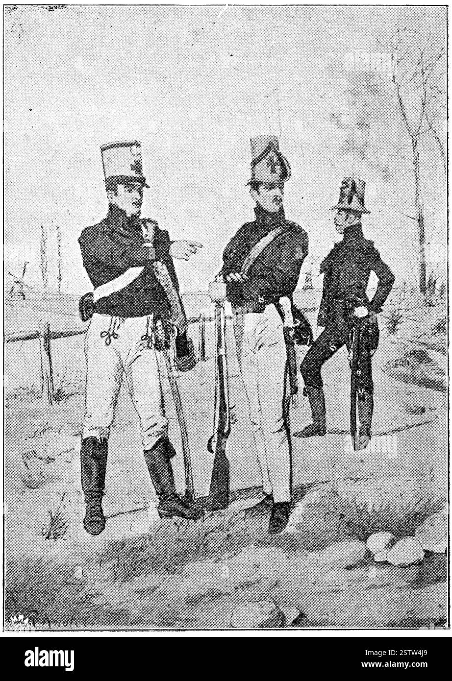 Volontaires Saxons (1814). Illustration du 19e siècle. Allemagne. Arrière-plan blanc. Banque D'Images