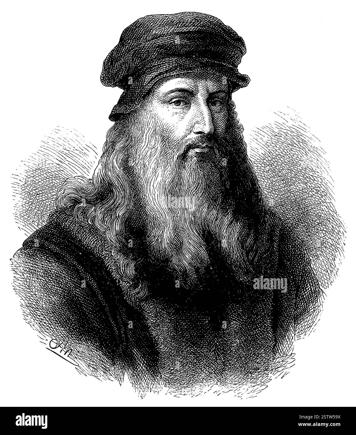 Portrait de Léonard de Vinci - un polymathe italien de la haute Renaissance. Banque D'Images