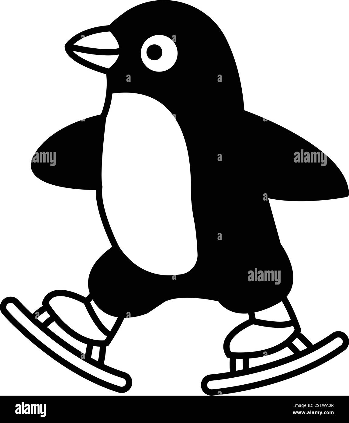 Un pingouin de dessin animé patine sur la glace Illustration de Vecteur