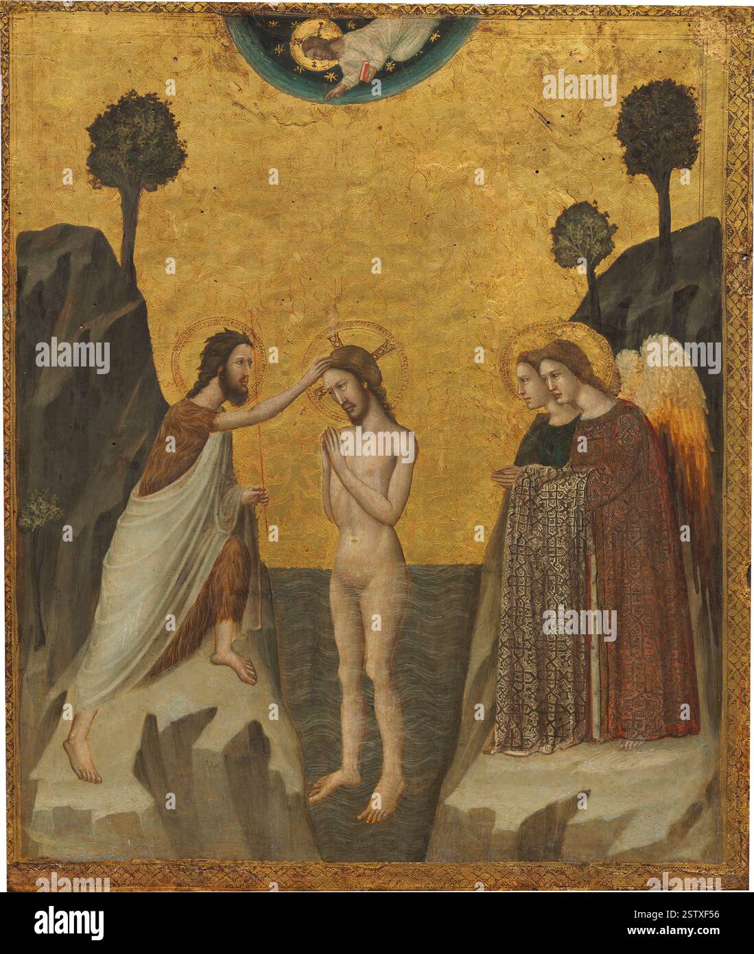 Baptême de Jésus Maître de la vie de Saint Jean-Baptiste - peinture icône ; tempera sur panneau ; surface peinte : 46,3 × 49 cm (18 1/4 × 19 5/16 in.) oframé : 56 x 48,6 x 4,6 cm (22 1/16 x 19 1/8 x 1 13/16 po); Banque D'Images