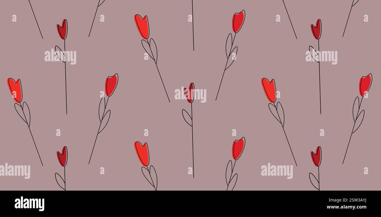 Dessins de tulipe rouge sur fond mauve doux Illustration de Vecteur