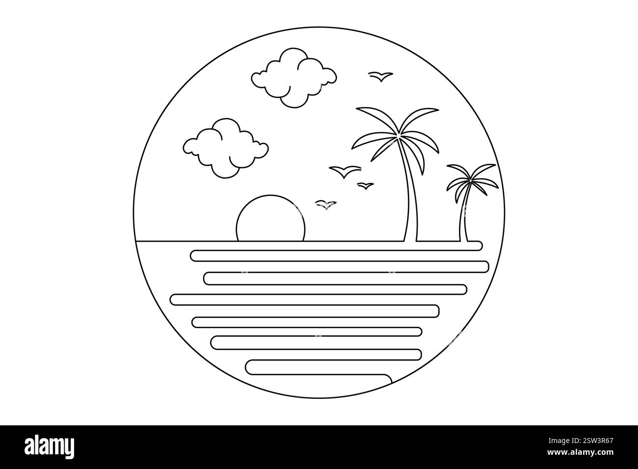 Coucher de soleil continu dessin d'art d'une ligne avec illustration vectorielle de contour et design minimaliste. Illustration de Vecteur