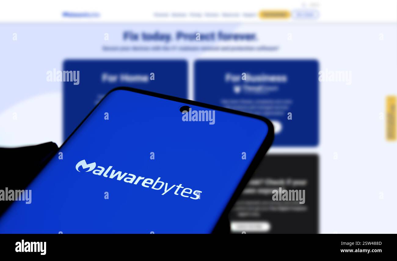 Dhaka, Bangladesh- le logo Malwarebytes est affiché sur le smartphone. Banque D'Images