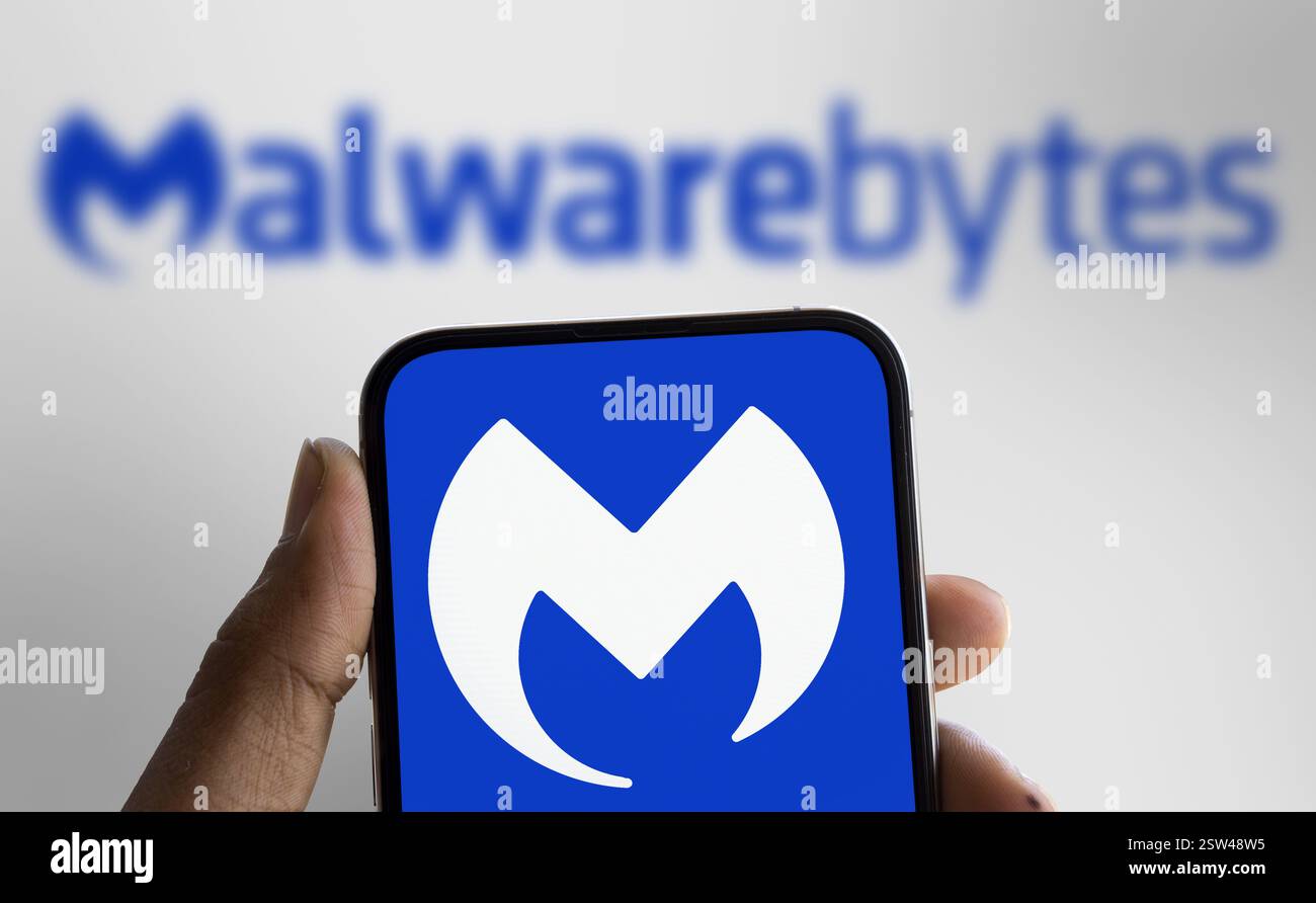 Dhaka, Bangladesh- le logo Malwarebytes est affiché sur le smartphone. Banque D'Images