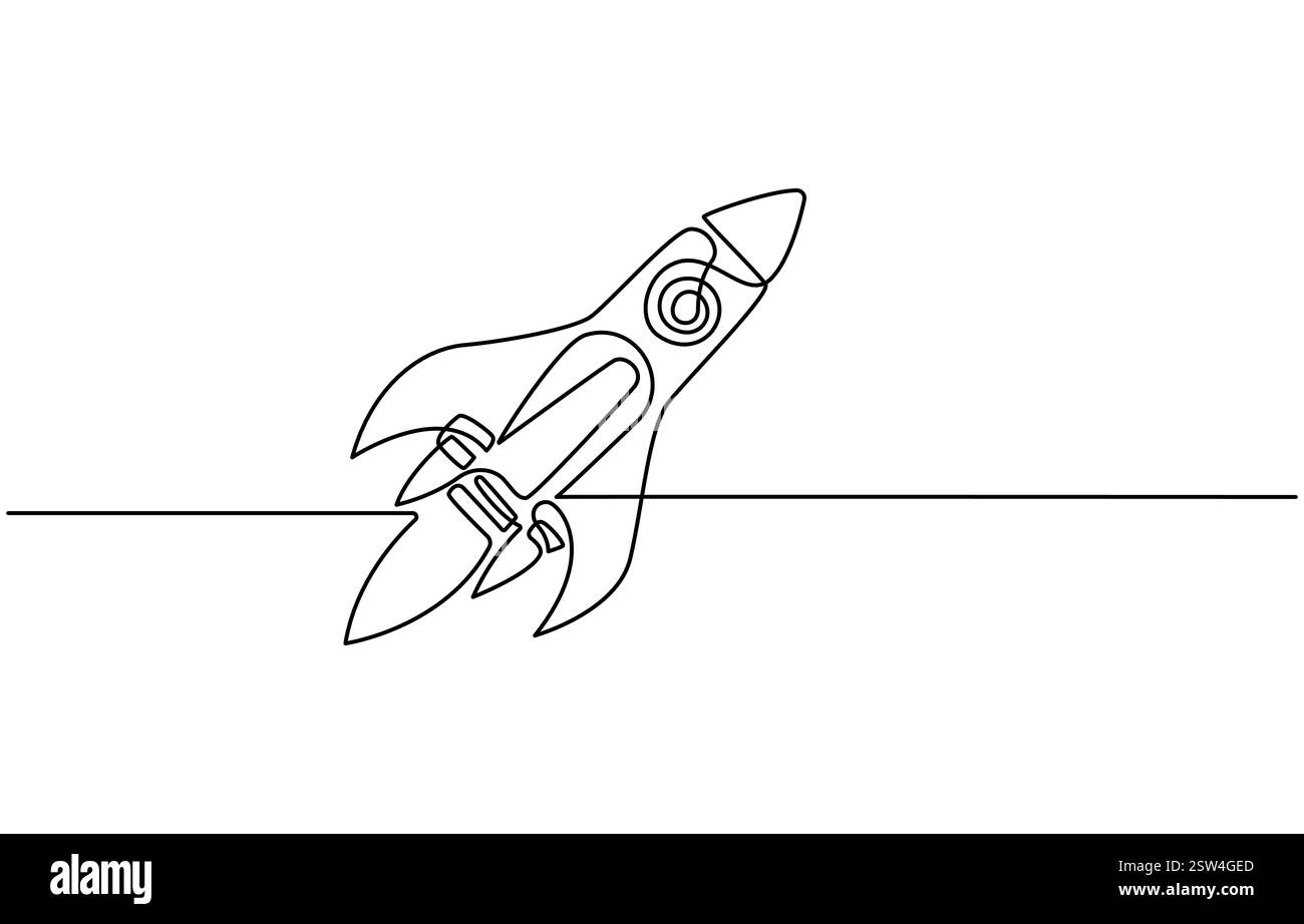 Un dessin au trait continu d'un vaisseau spatial. Illustration vectorielle. Lancement de fusée spatiale Illustration de Vecteur