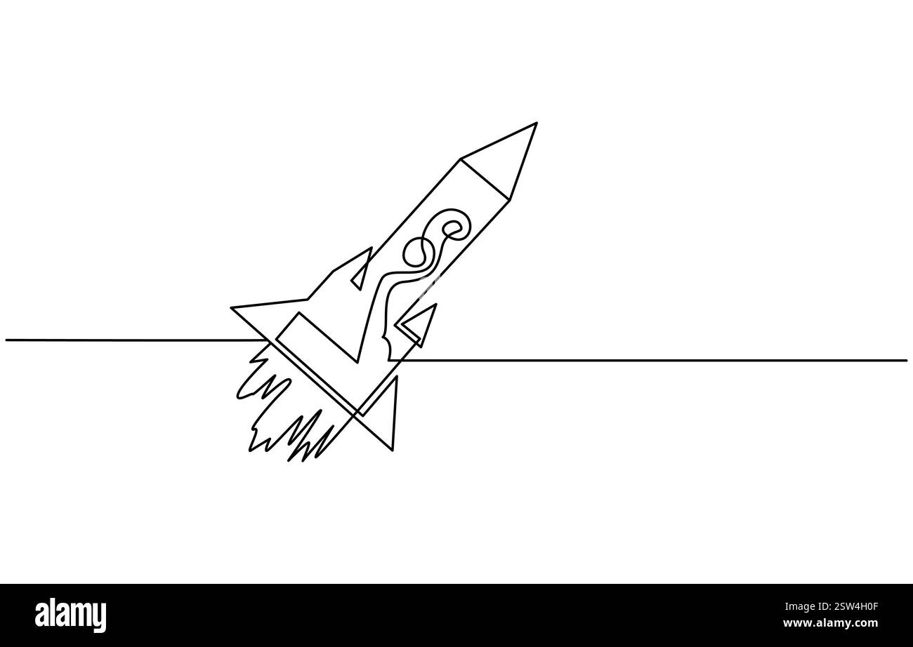 Un dessin au trait continu d'un vaisseau spatial. Illustration vectorielle. Lancement de fusée spatiale Illustration de Vecteur