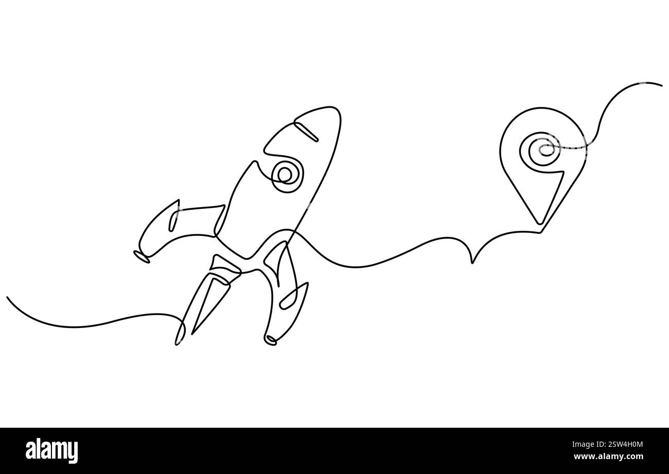 Un dessin au trait continu d'un vaisseau spatial. Illustration vectorielle. Lancement de fusée spatiale Illustration de Vecteur