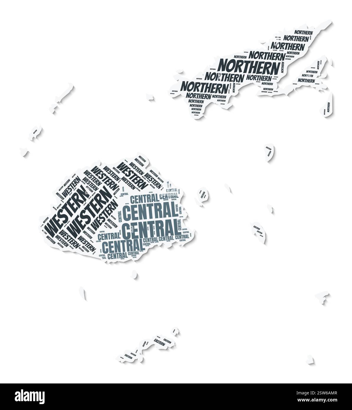Nuage de texte de forme Fidji. Frontière de pays avec ombre sur fond blanc. Fidji avec division des régions dans le style vintage gazette. Illustration de Vecteur