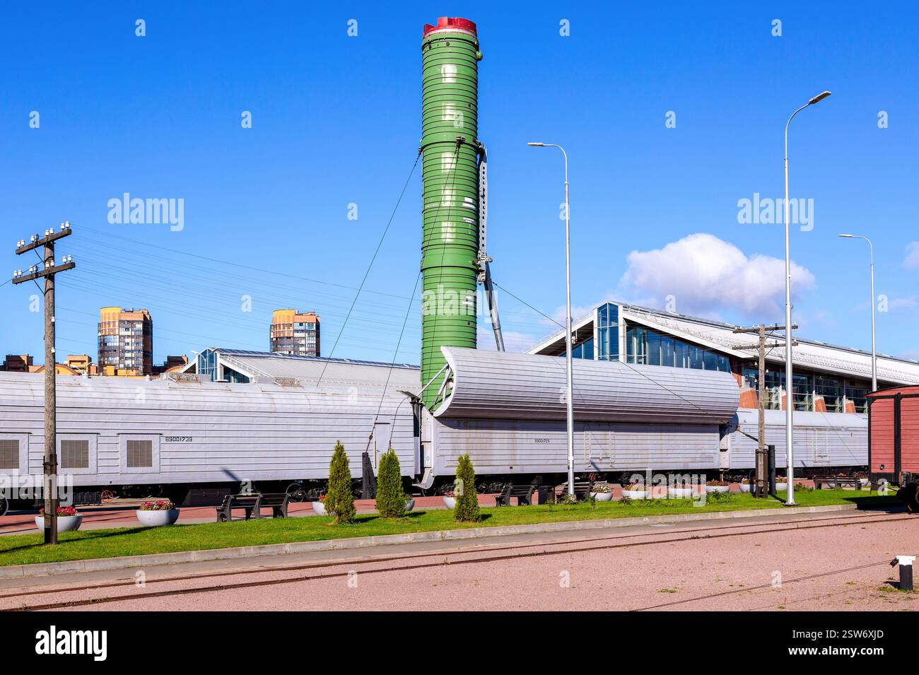 Module de système de missle mobile Molodets (scalpel) au Musée du chemin de fer Banque D'Images