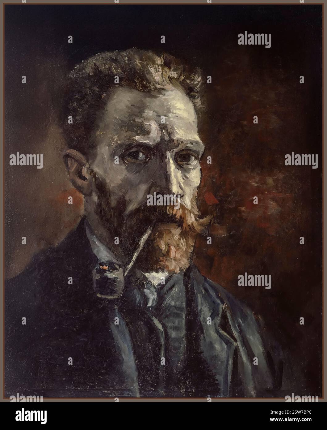 VAN GOGH peinture de Vincent van Gogh, 1886. Autoportrait avec pipe van Gogh - Autoportrait avec pipe 1886 huile sur toile Autoportrait avec pipe de Vincent van Gogh Banque D'Images
