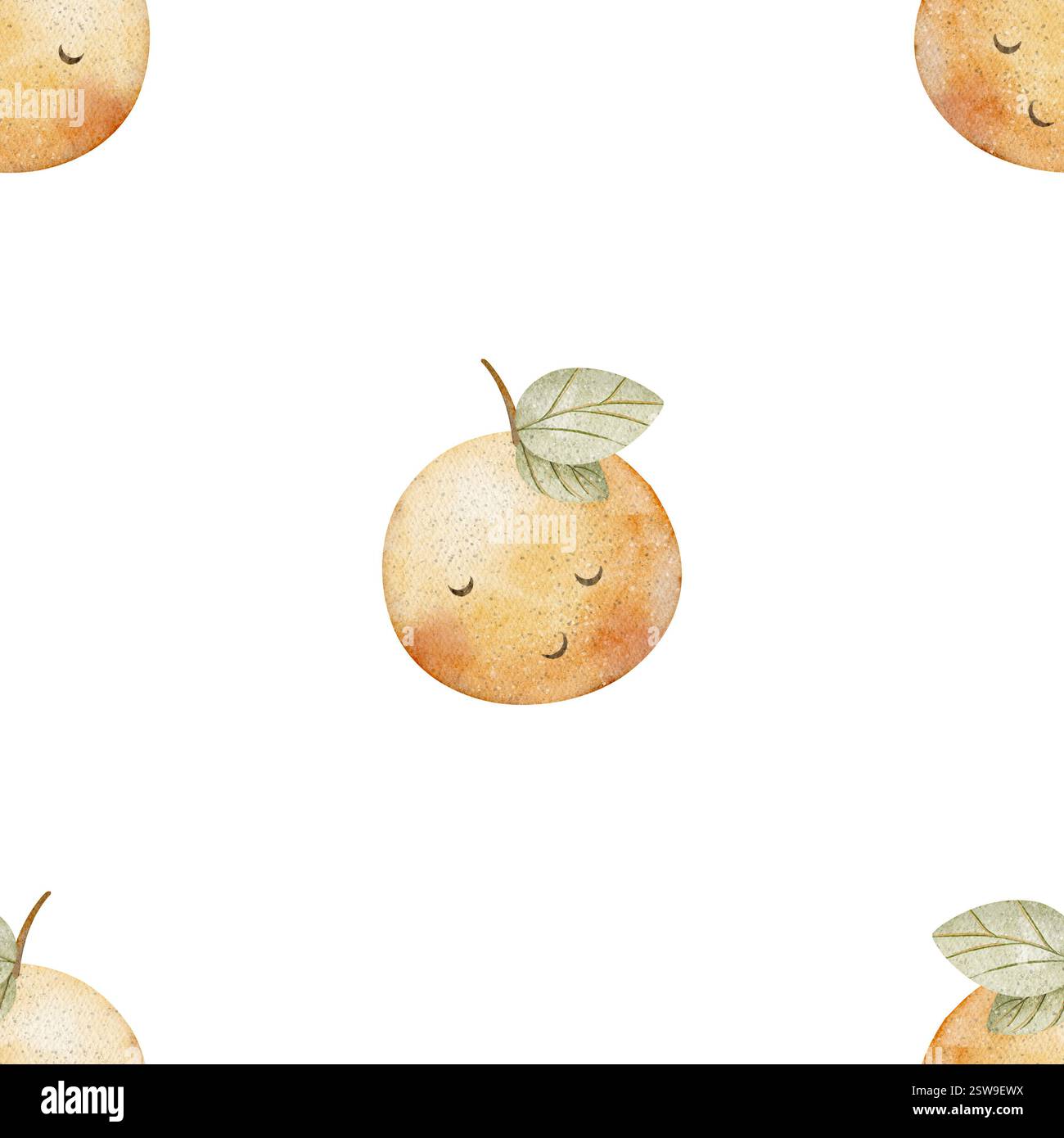 Aquarelle motif mandarine, orange, mandarine fruits drôles yeux mignons. Imprimé été sans coutures. Illustrations dessinées à la main, sur fond blanc pour Banque D'Images