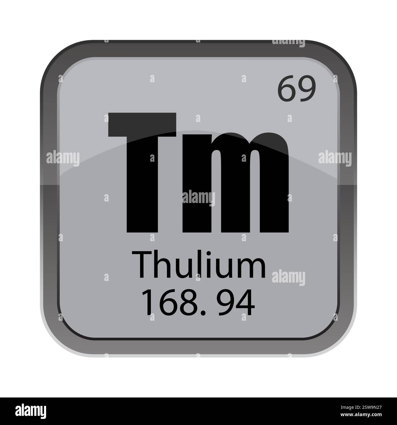 Soixante-neuf 69. Boîte de thulium 168,94. TM forme atomique. Tuile grise vectorielle. Illustration de Vecteur