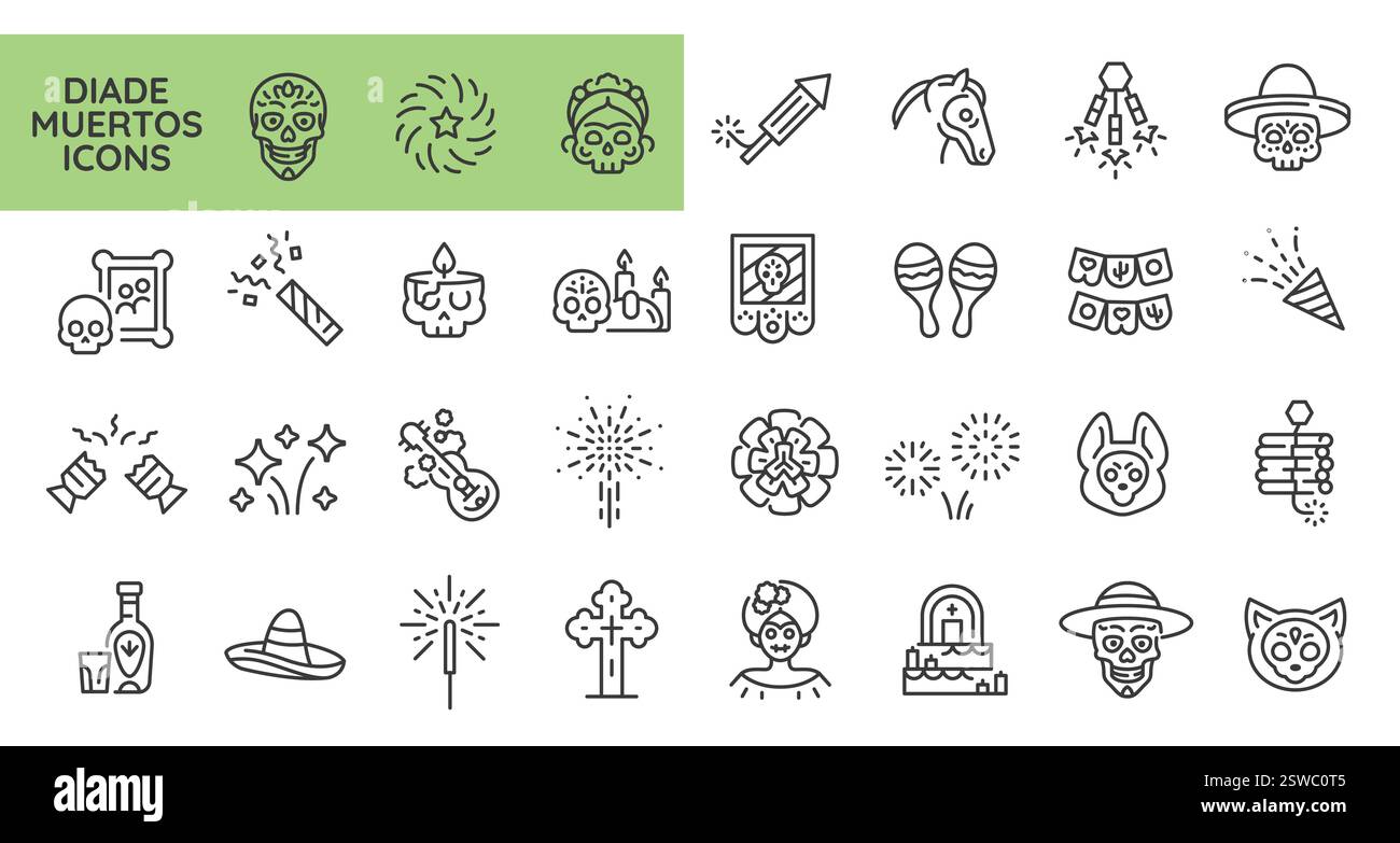 Jeu d'icônes dia de Muertos Illustration de Vecteur