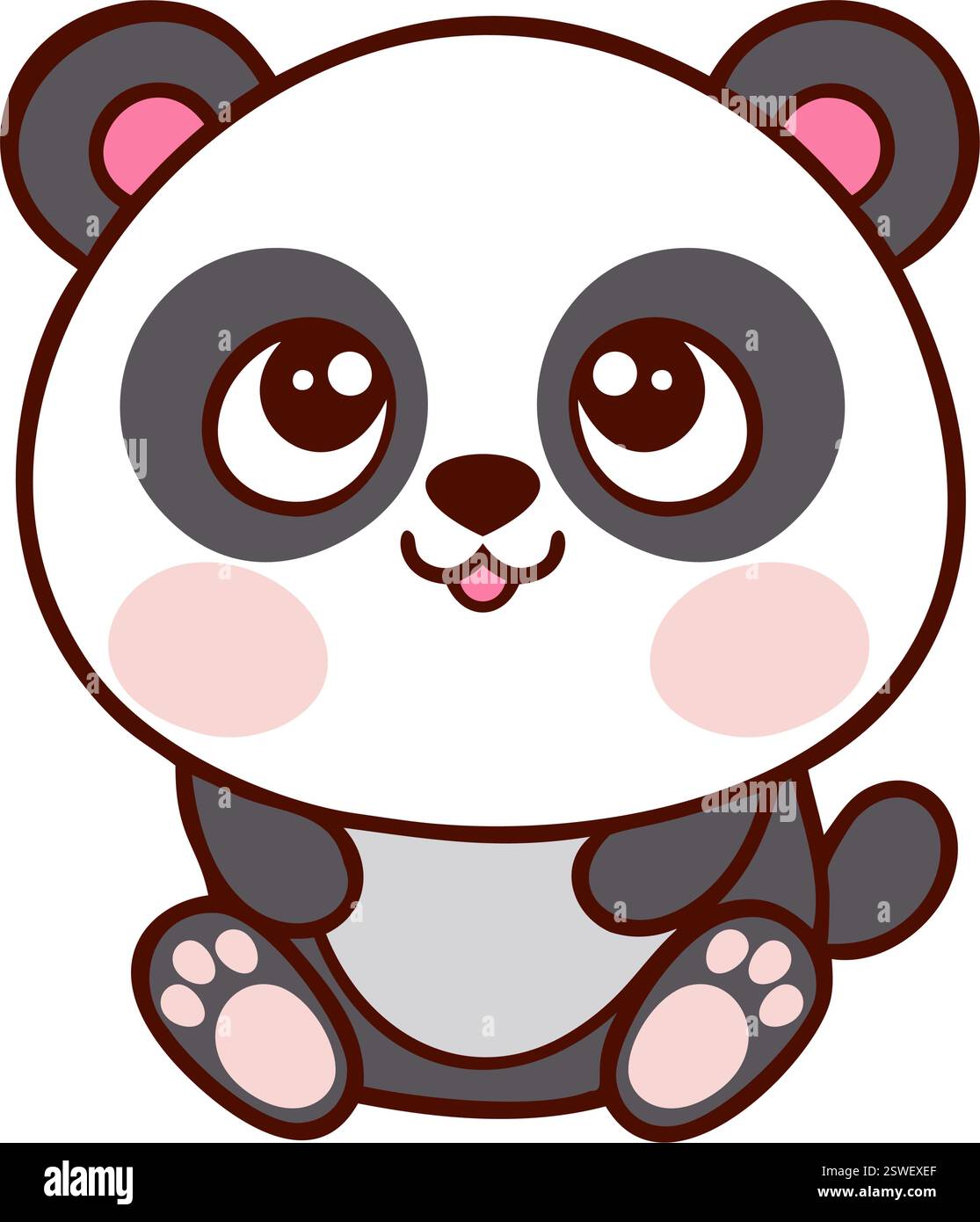 Kawaii Panda assis Cute Cartoon Illustration de Vecteur