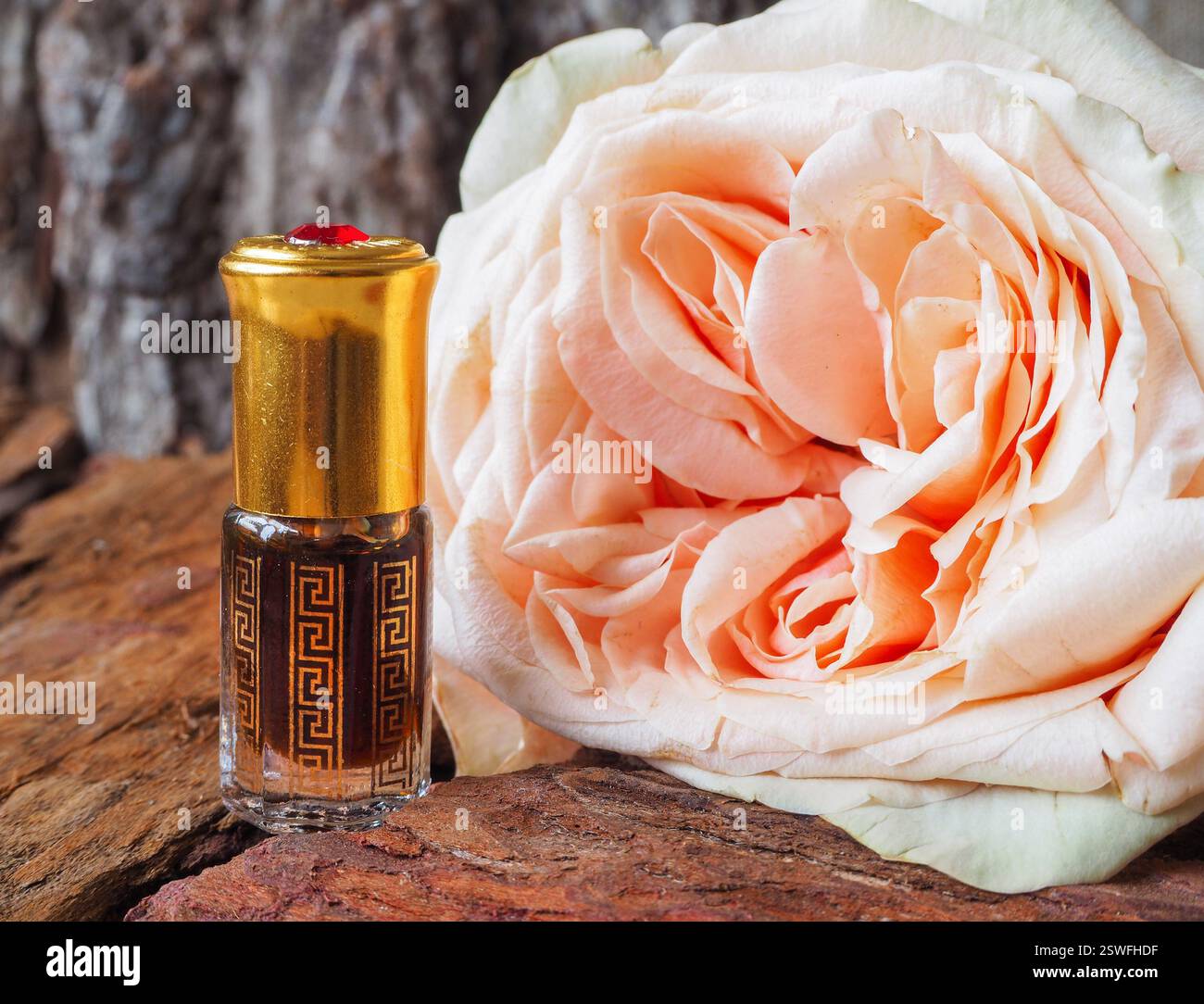 Huile de rose concentrée. Parfum arabe Attar. Banque D'Images
