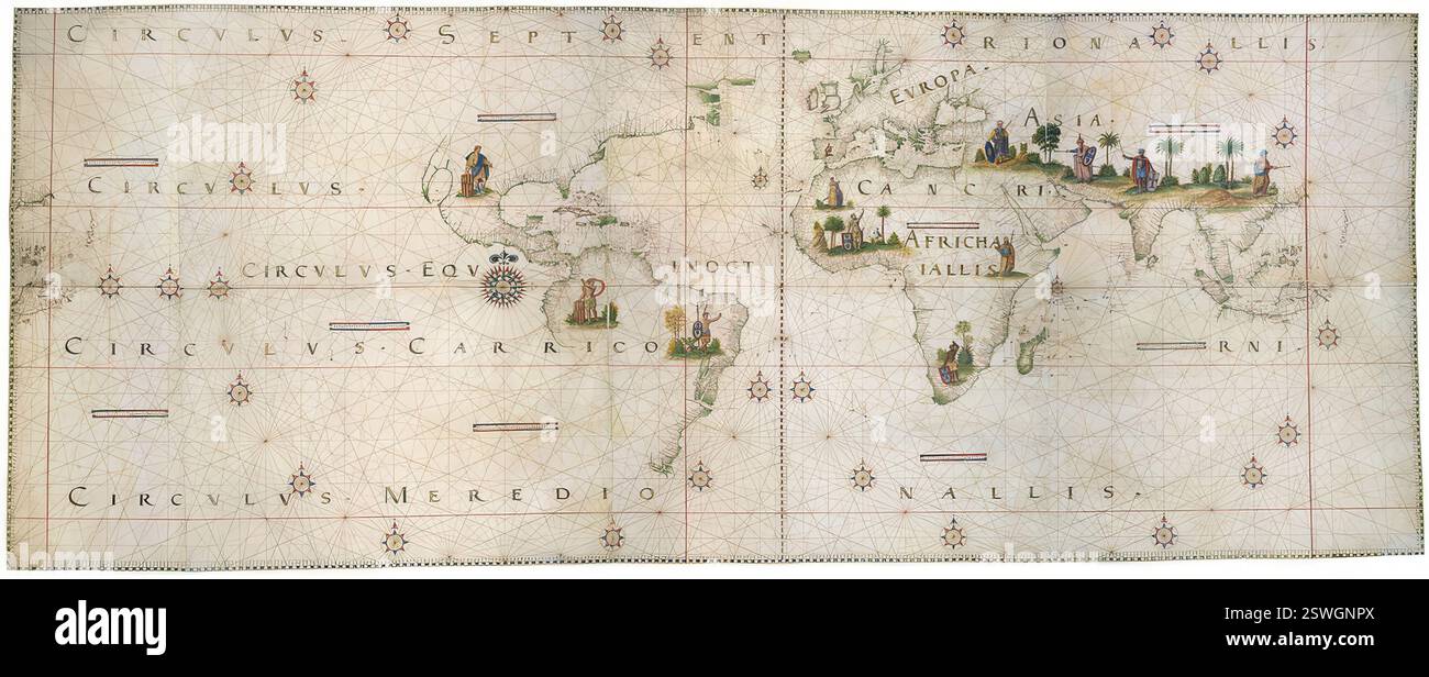 Pero Fernandes (?), carte du monde, CA. 1545, sans titre, CA. 1:16 millions, CA. 1545, dessin coloré dessiné à la main sur parchemin, 8 feuilles, format total 248,5 x 99,5 cm. Österreichische Nationalbibliothek. Banque D'Images
